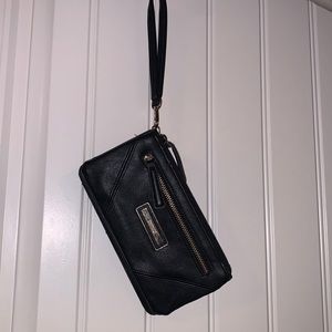 Long black wallet with wrist strap